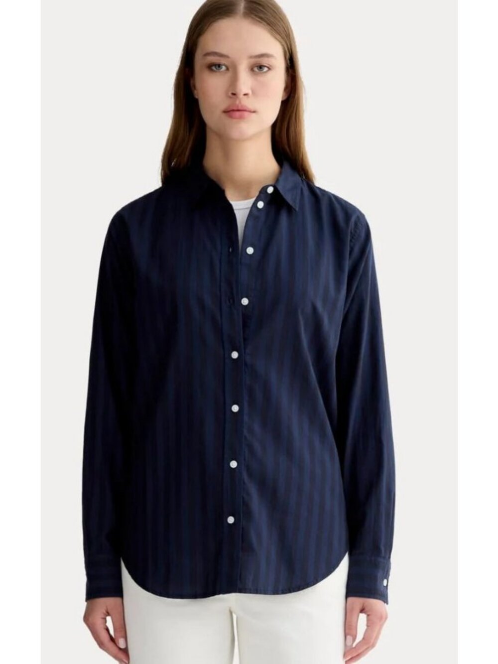 Everlane The Must-Have Silky Cotton Shirt Navy Black Size 00 NWT